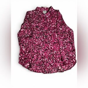 BonWorth Pink Leopard Print Button Down Blouse Petite Medium NWOT